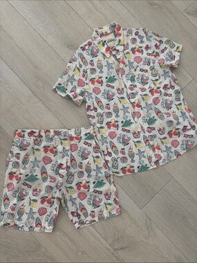 Mini Boden White Short-Sleeve Beach Print Linen & Cotton Set